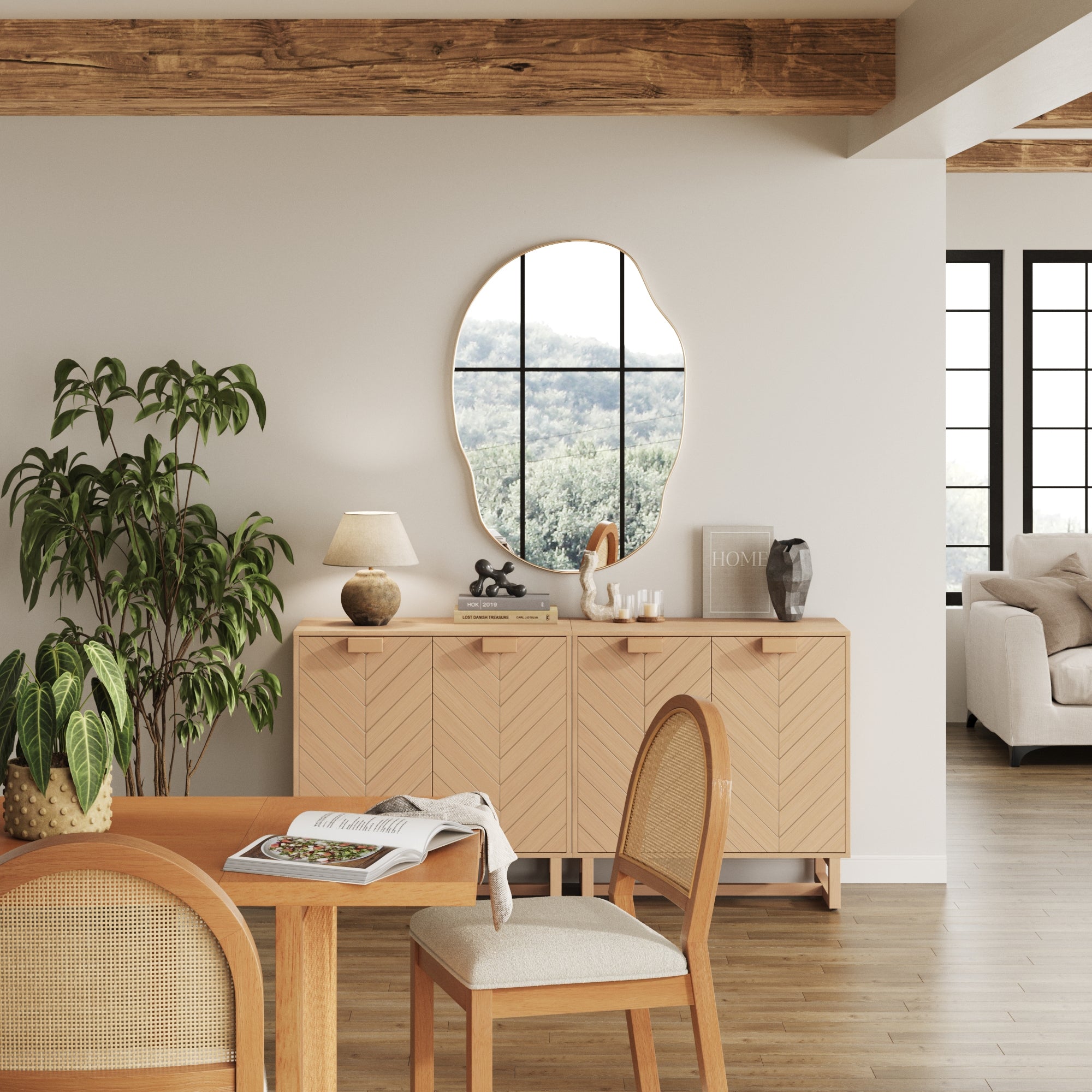 Wood Herringbone 2-Door Accent Cabinet Raw Oak