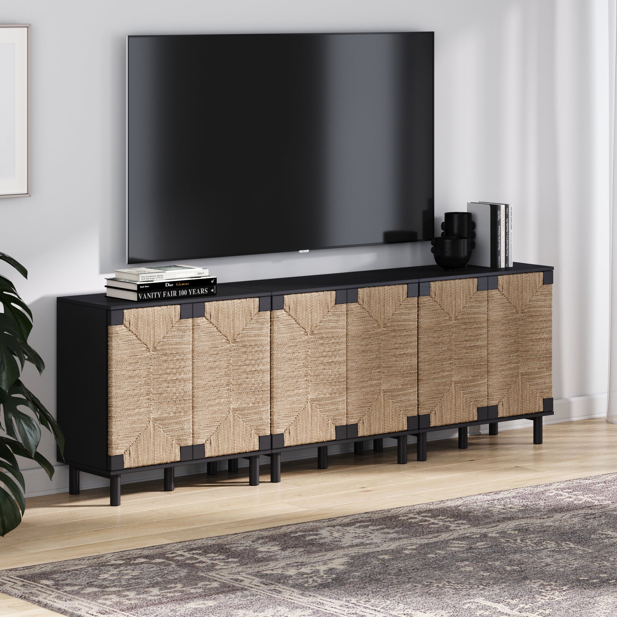 Seagrass TV Console Credenza Black (Set of 3)