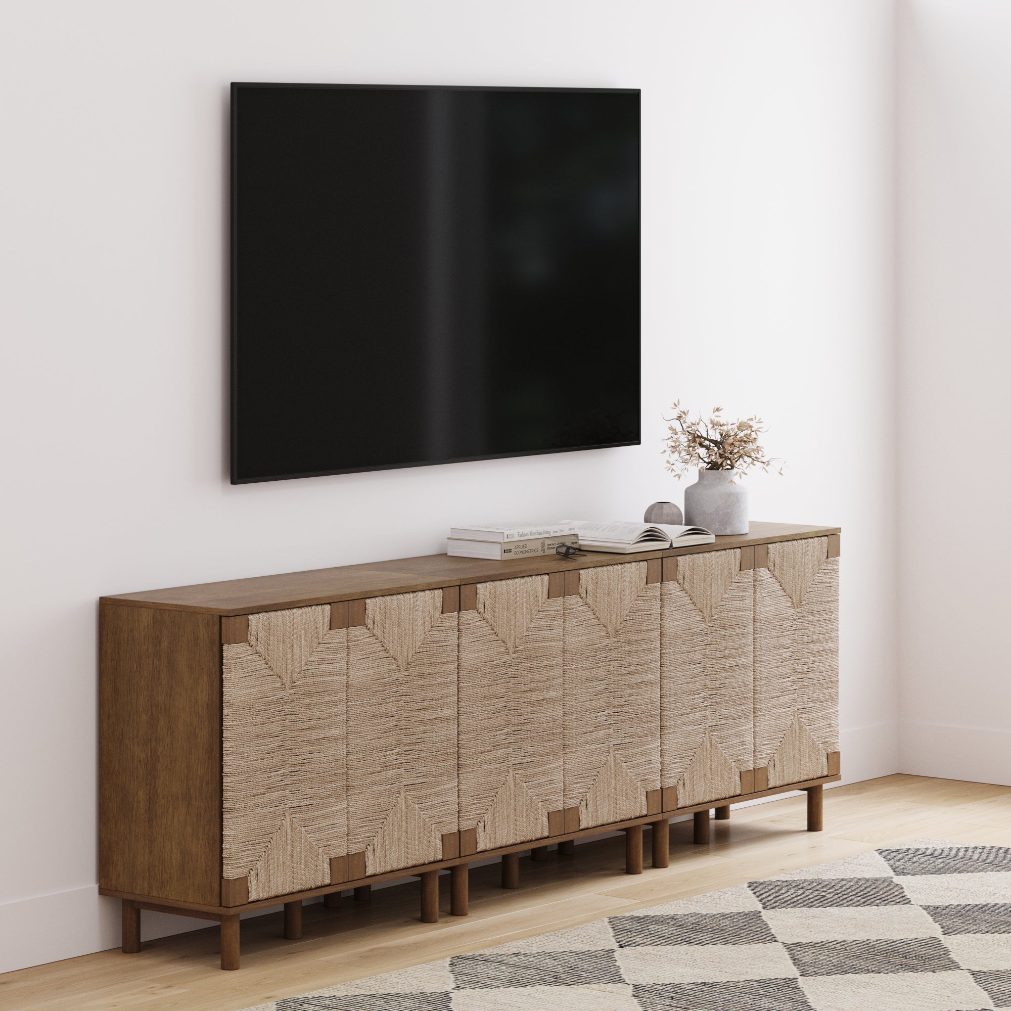 Seagrass TV Console Credenza Dark Brown (Set of 3)