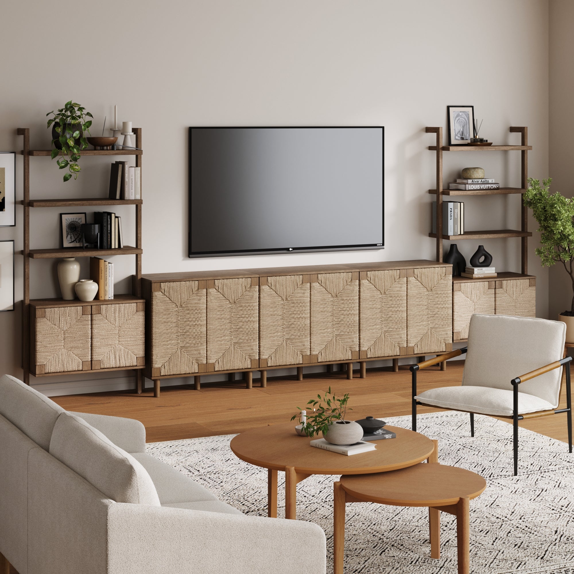 Boho Seagrass Entertainment Center (3 Cabinets)