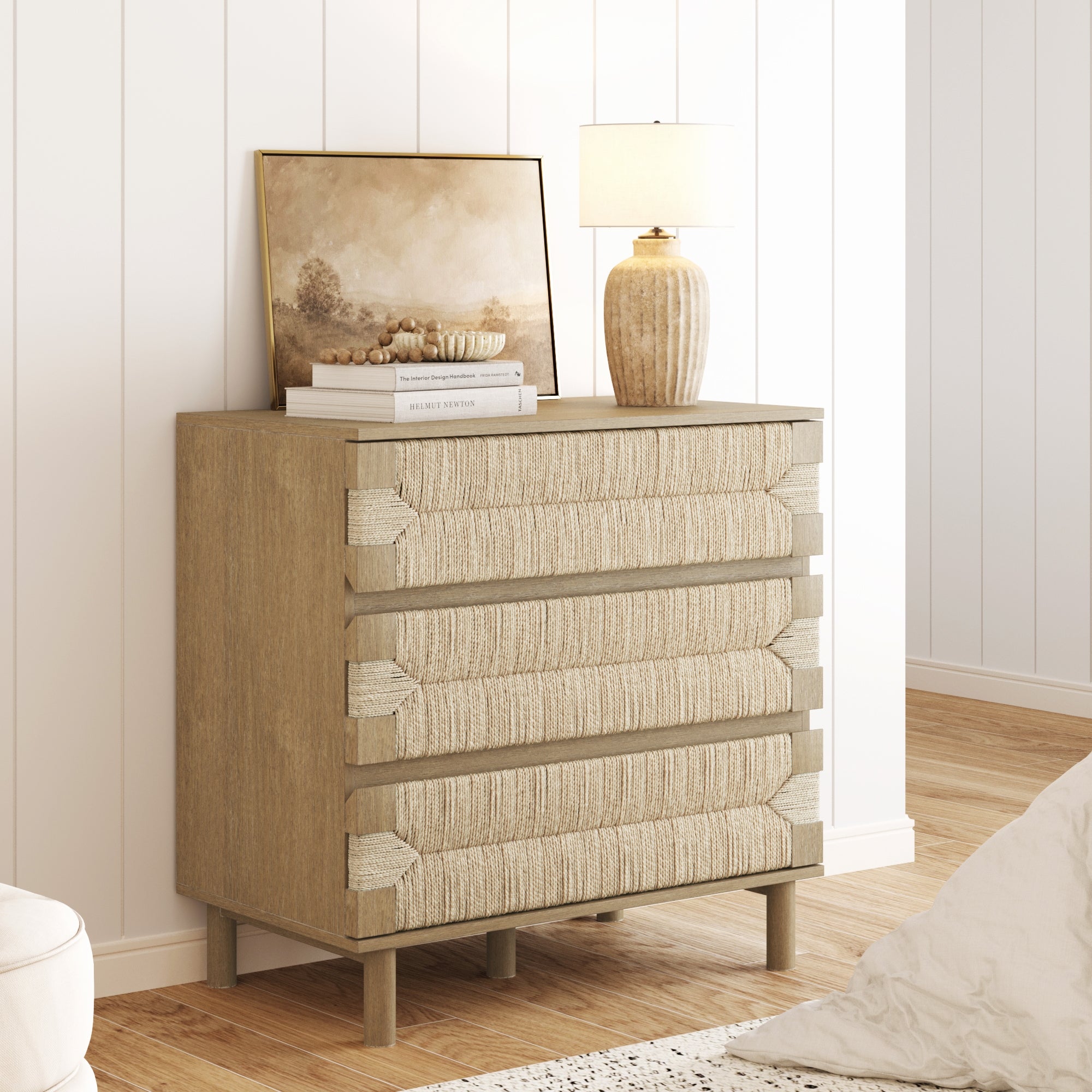 Boho Seagrass 3-Drawer Dresser Light Brown