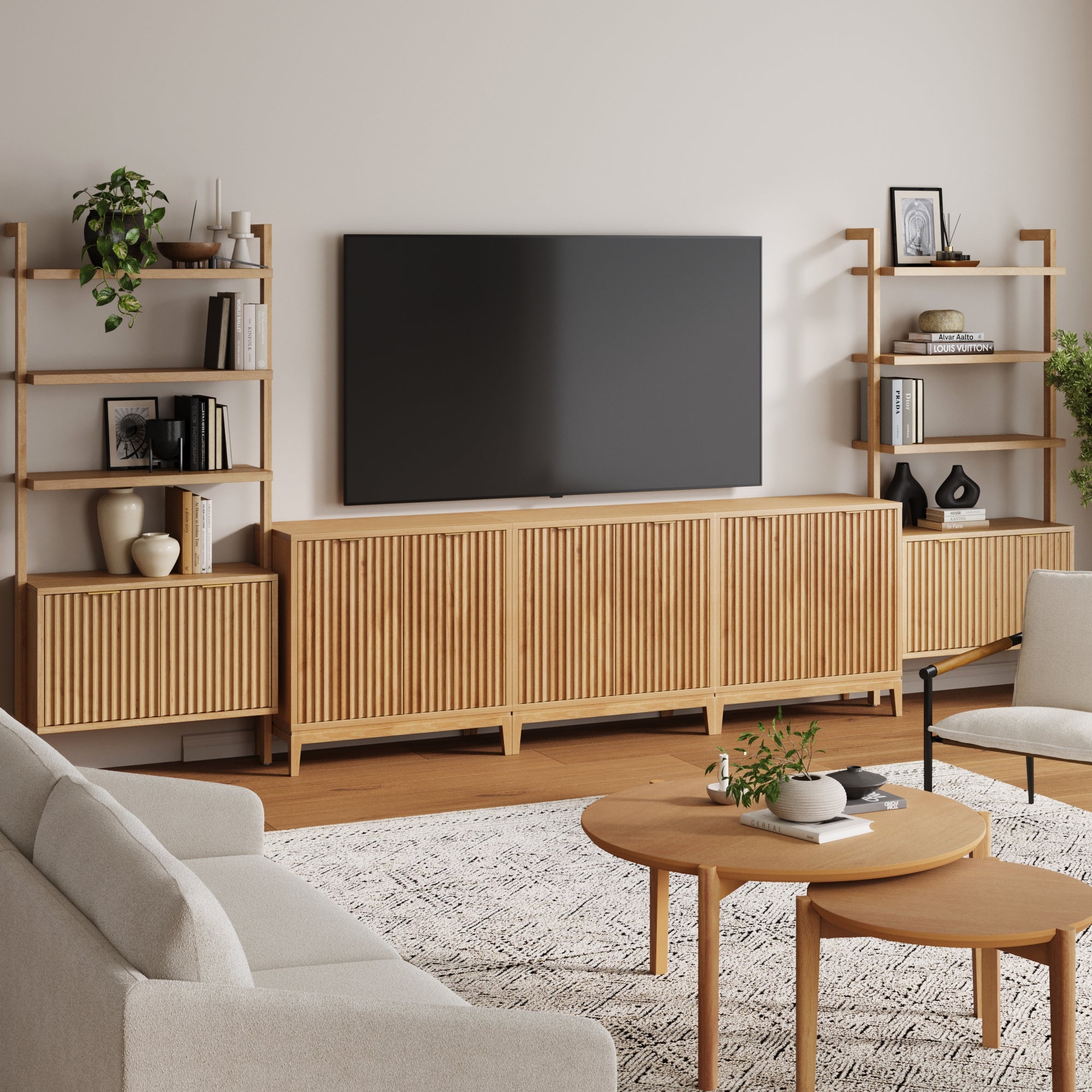 Mid-Century Entertainment Center Warm Pine (3 Cabinets)