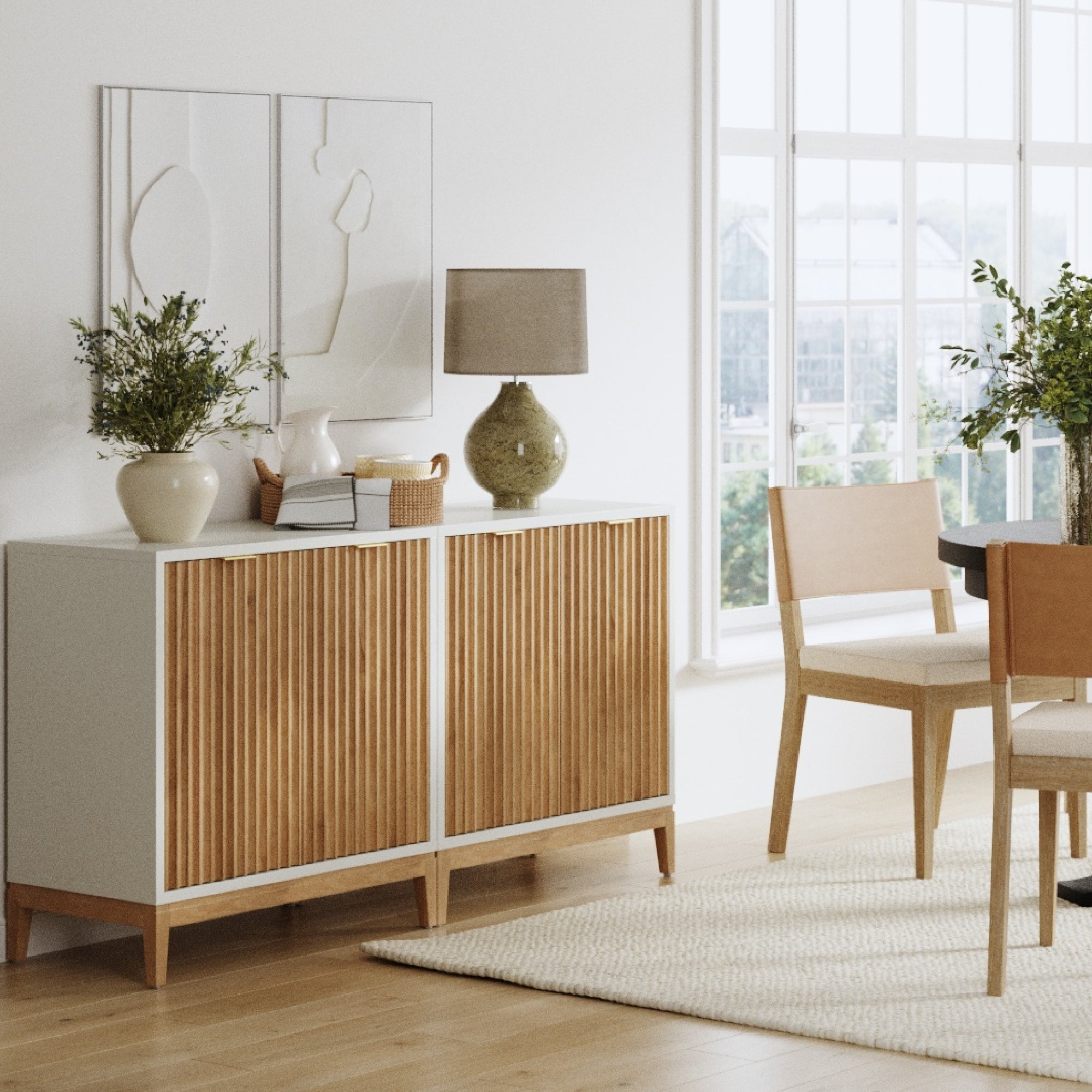 Mid-Century Fluted Storage Cabinet White