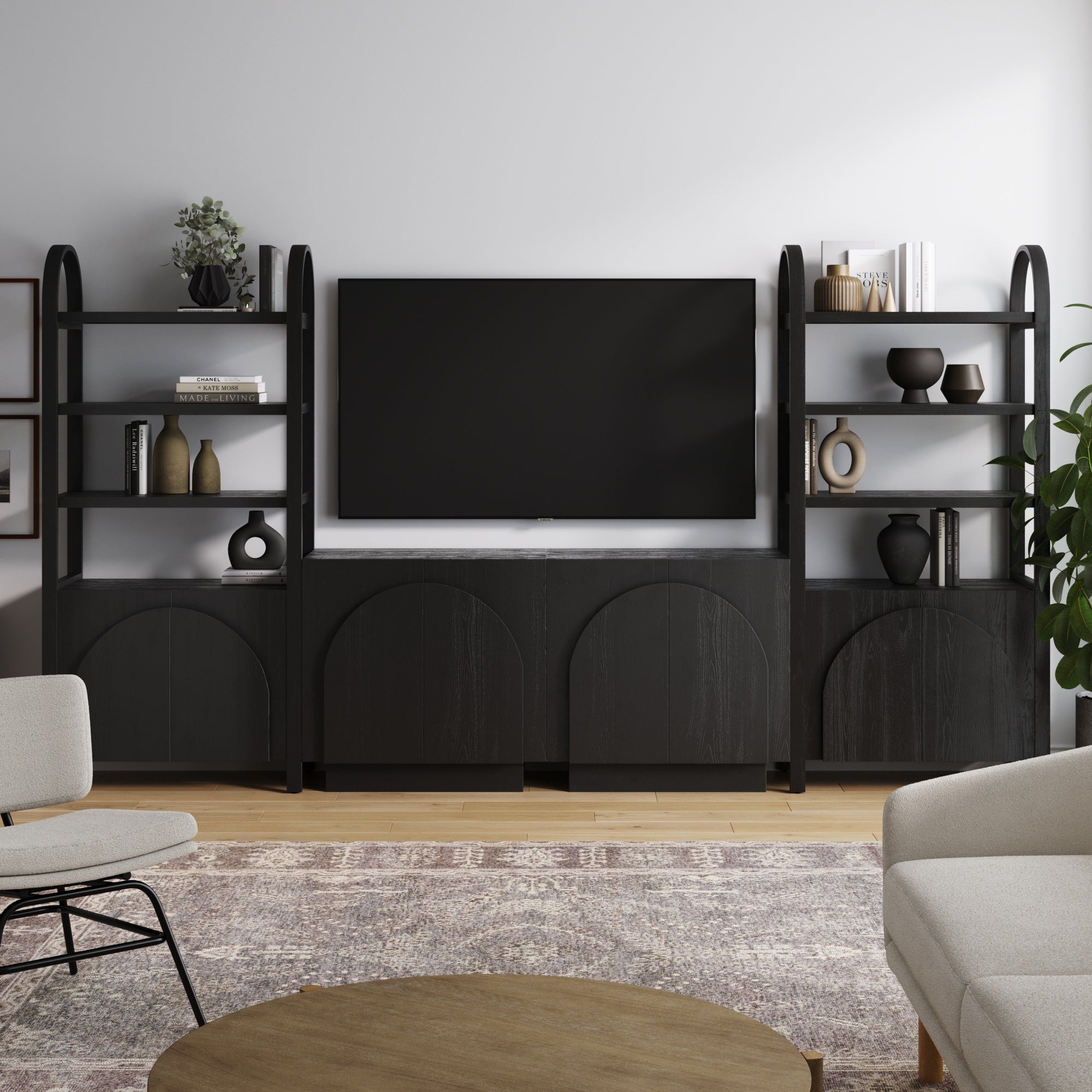 Mid-Century Entertainment Center Black (2 Cabinets)