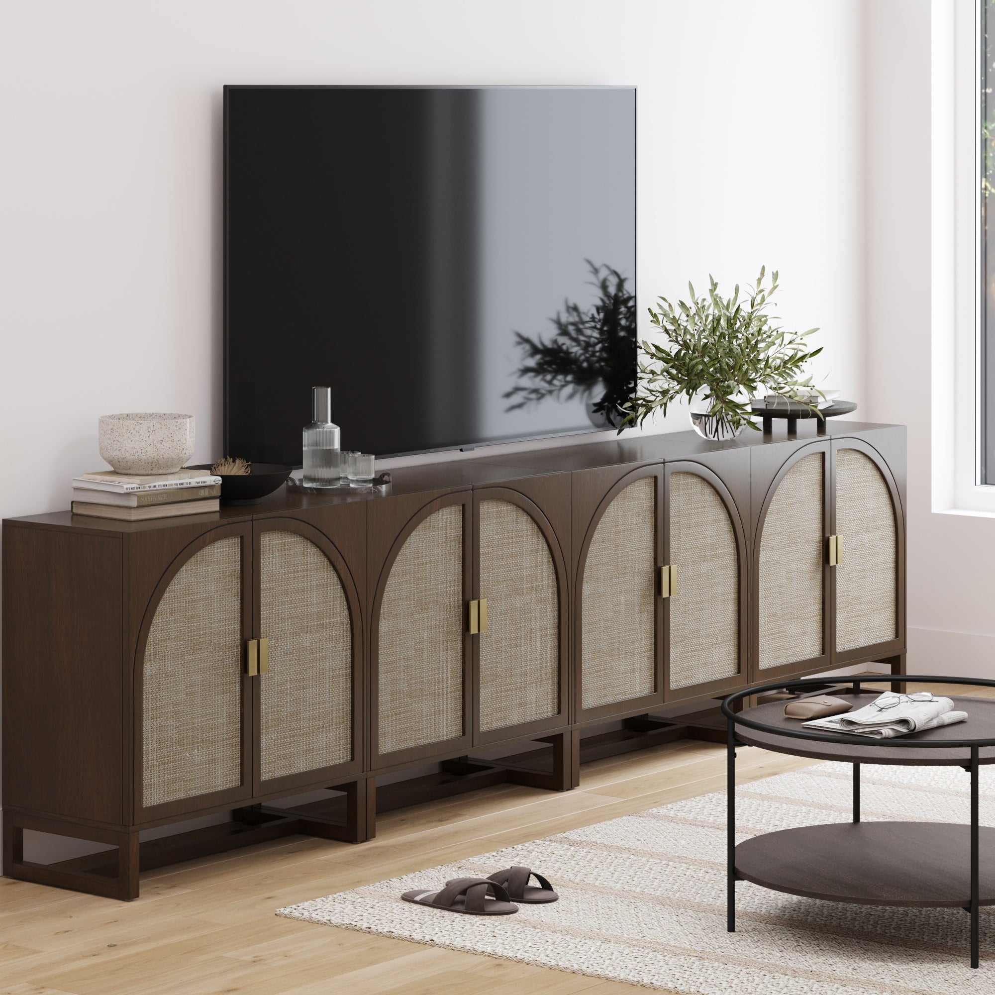 Large Arched Credenza Console Table Brown (Set of 4)