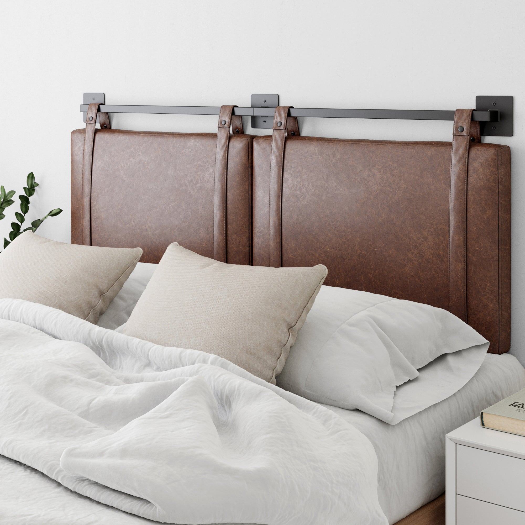 Upholstered Queen Wall Mount Headboard Brown