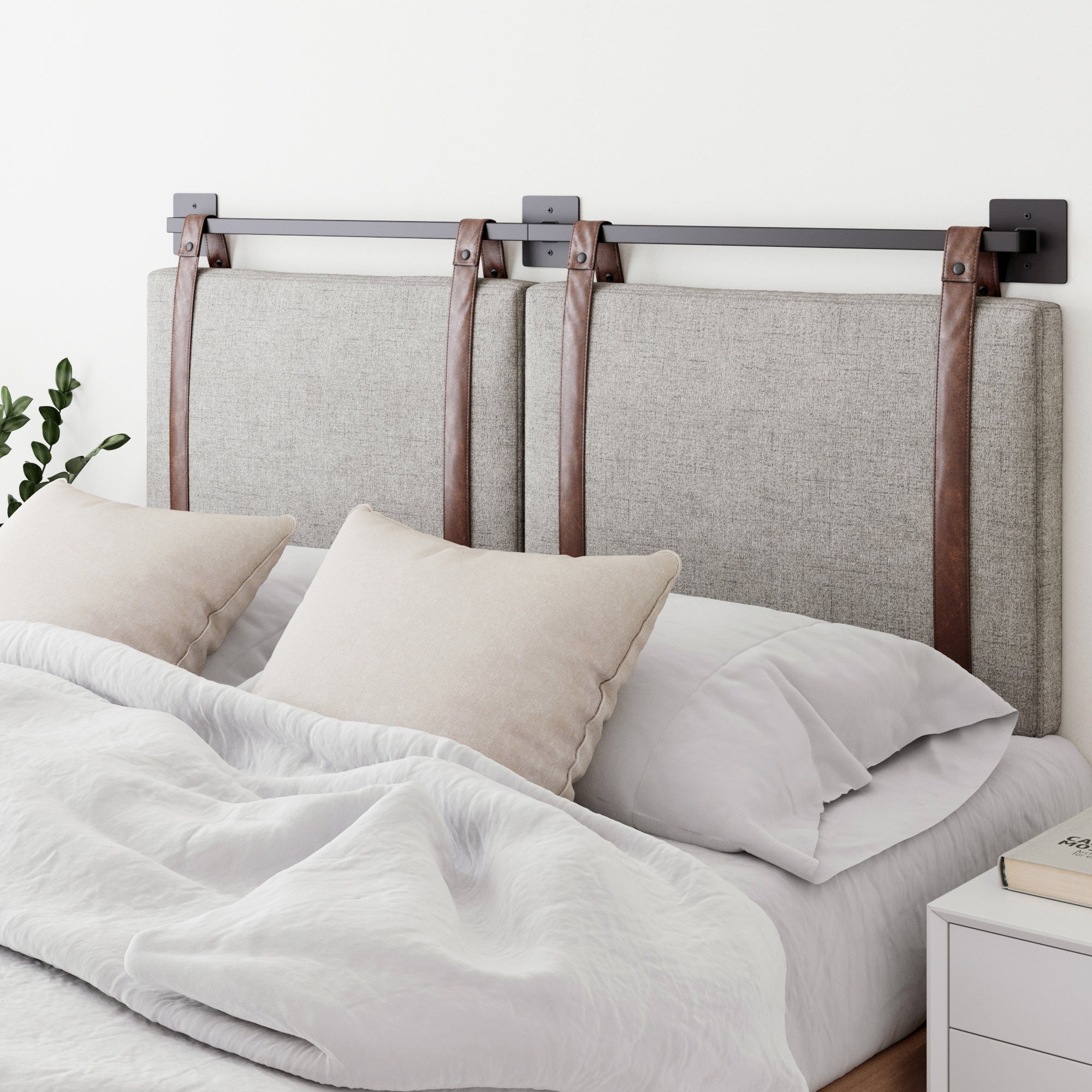 Upholstered Queen Wall Mount Headboard Gray