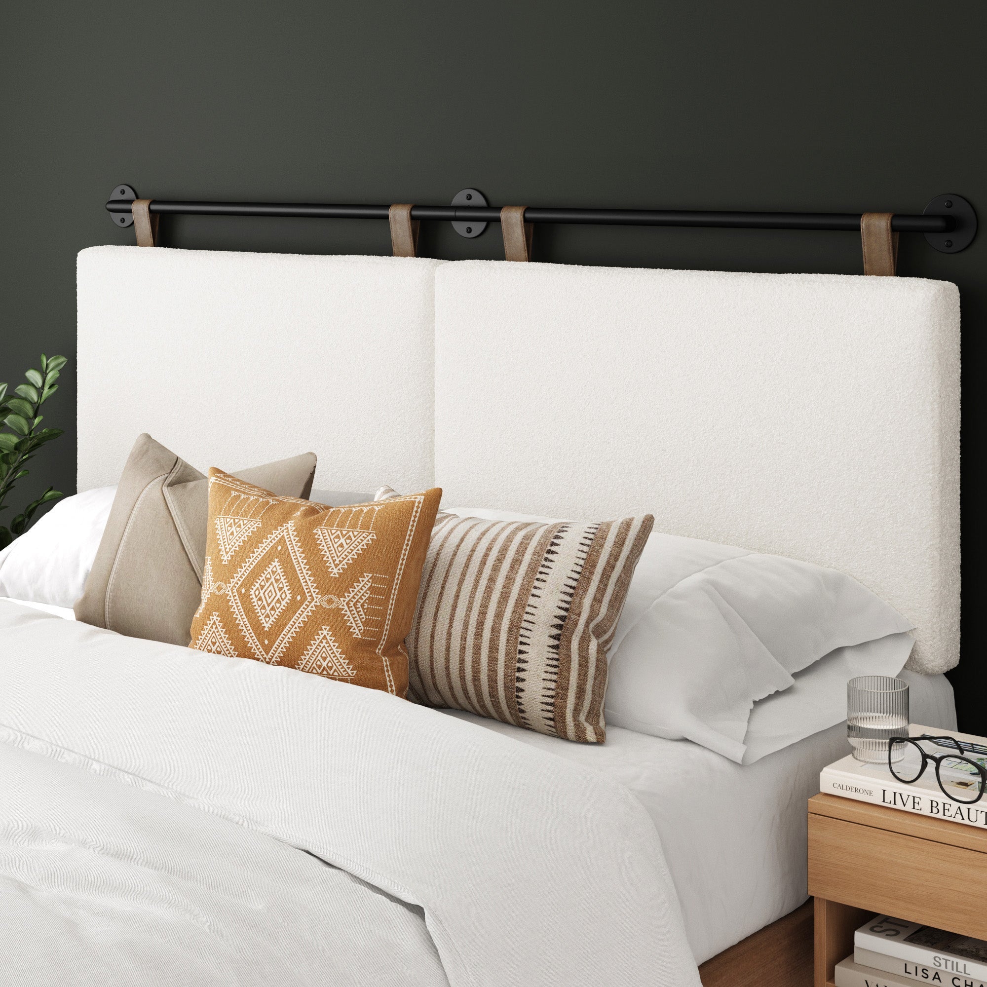 Boucle Upholstered King Wall Mount Headboard