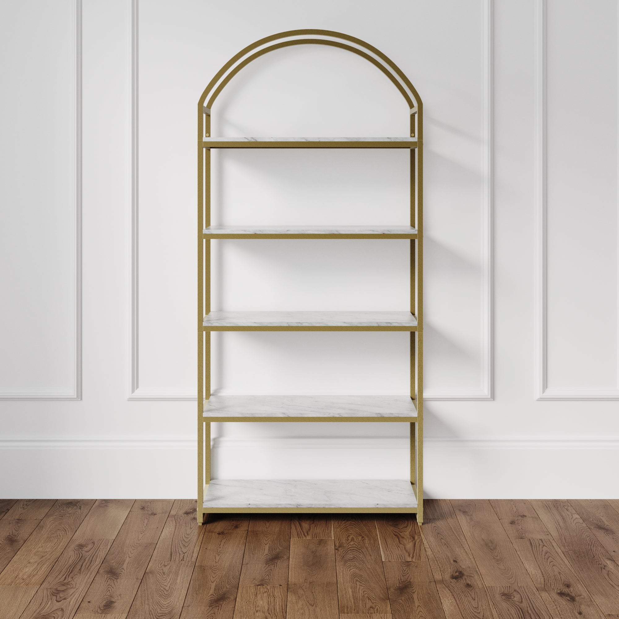 Metal 5-Shelf Arched Bookshelf Gold