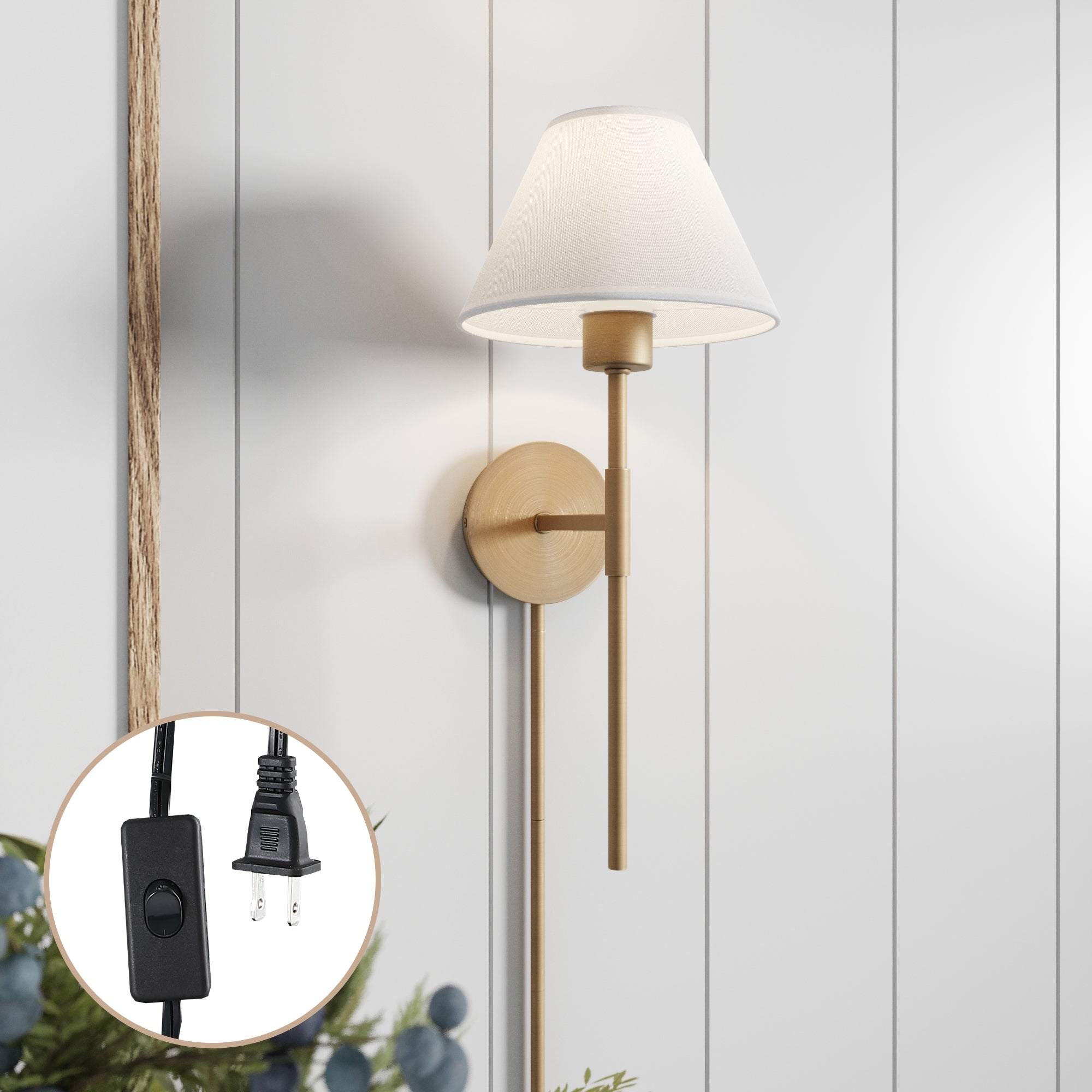 Plug-in Cotton Shade Wall Light