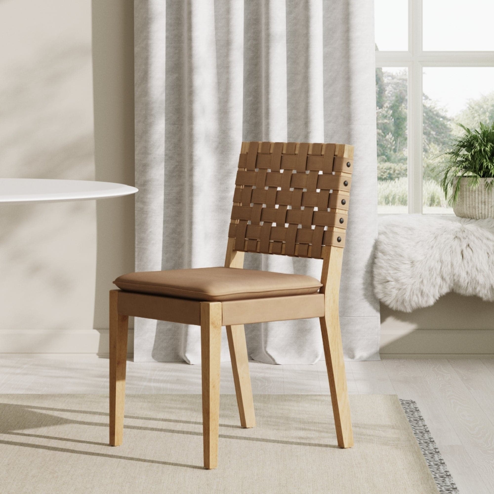 Woven Faux Leather Dining Chair Light Brown