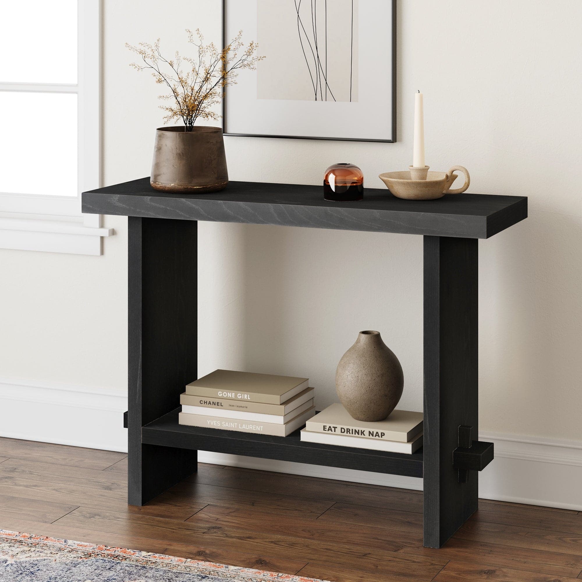 Wood Console Table Black Oak