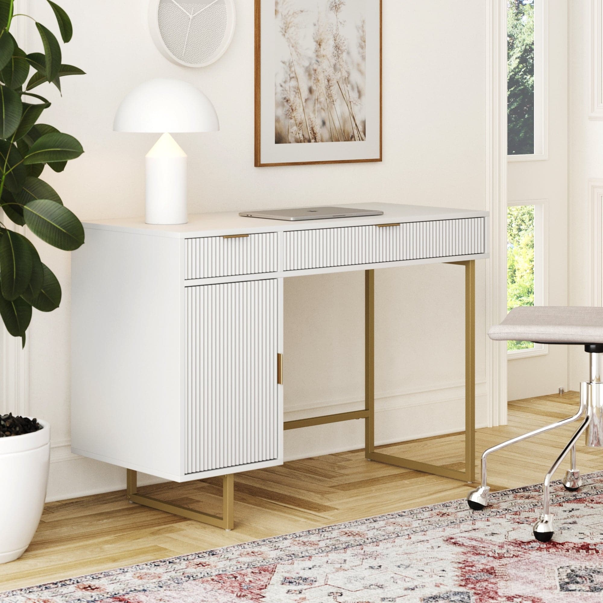 Mid-Century Fluted Storage Vanity Desk