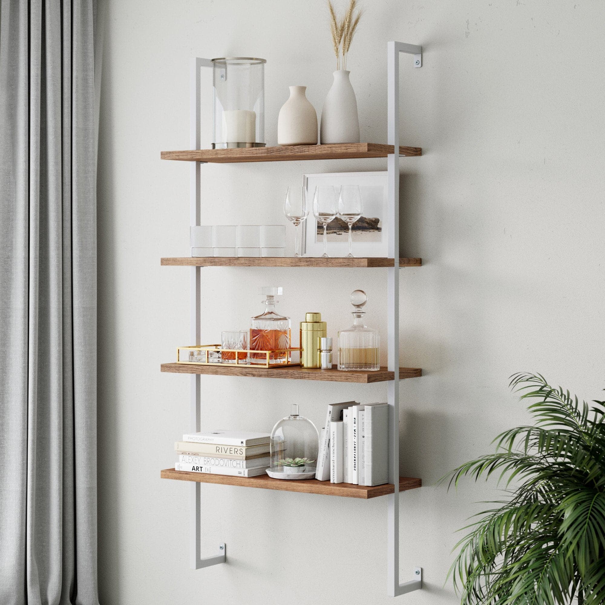 Wood & Metal Wall Mount Floating Bookshelf Reclaimed Oak-Matte White